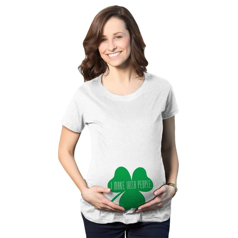 Maternity I Make Irish People Funny Saint Patricks Day Reveal Pregnancy T Shirt Funny Graphic Maternity Tee Cute Pregnancy Tees With Plus Sizes Saint Patrick's Day Maternity Wear Funny Maternity White
