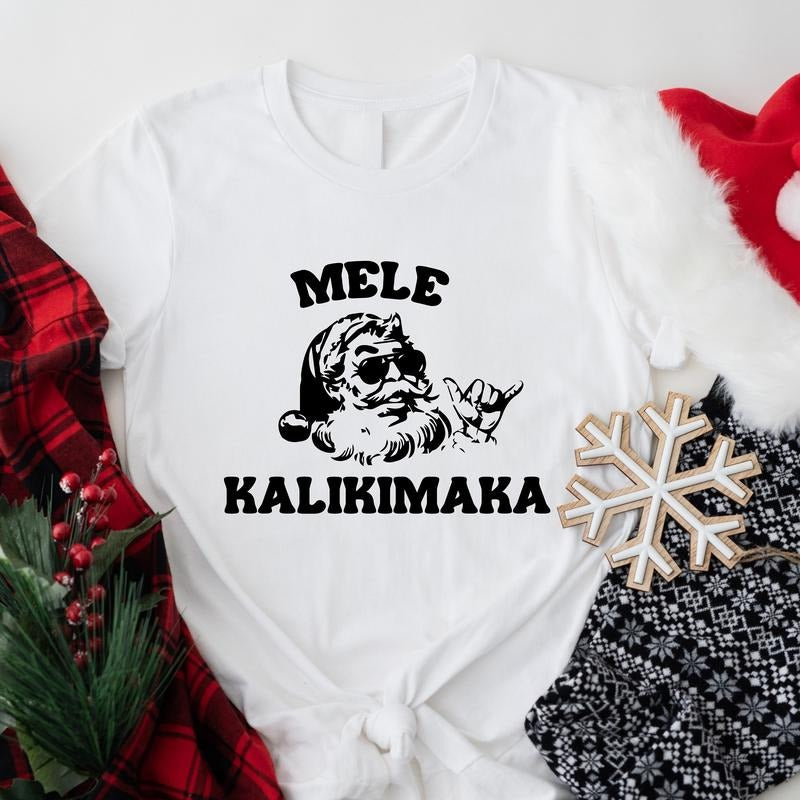 Mele Kalikimaka Shirt, Hawaiian Christmas Shirt, Funny Christmas Gift T-Shirt, Beach X-mas Party Tee, Festive Holiday Party Outfit.