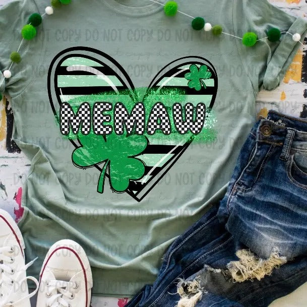 Memaw Clover Heart DTF Transfers - THIS IS NOT A SHIRT