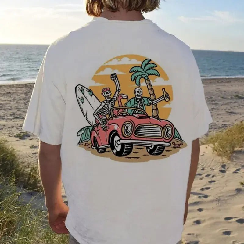 Men Retro Surf Skeleton Print T-shirt, T-Shirt For Unisex , Gift For Men , Gift For Women Menswear Top Tshirt Streetwear