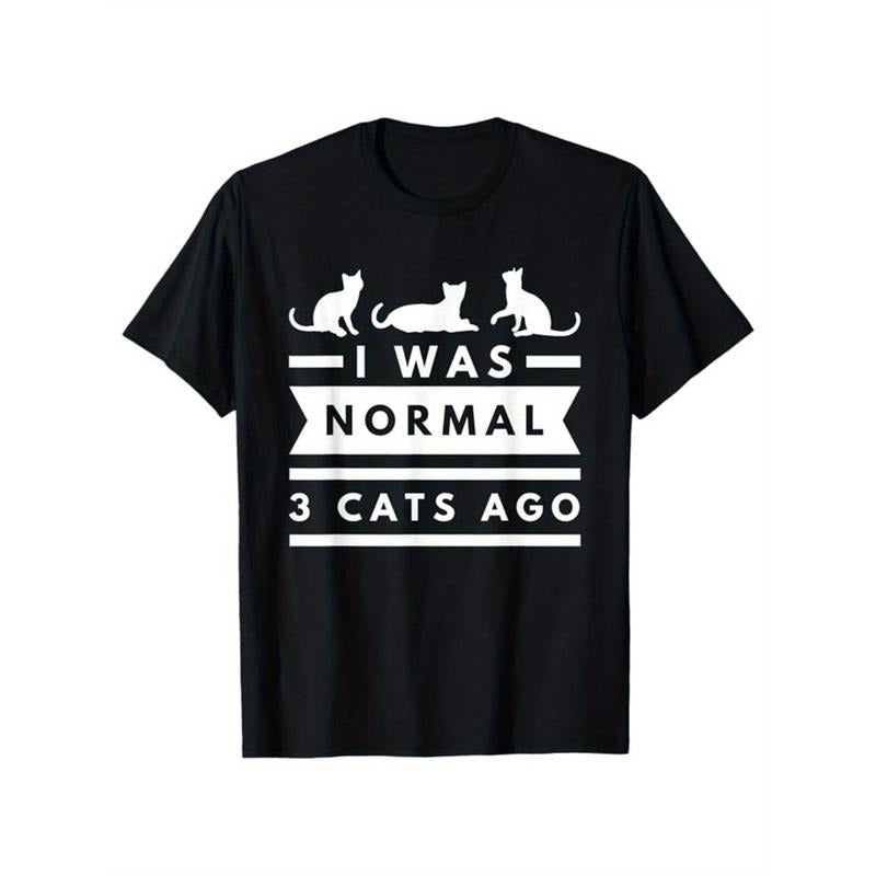 Men'S 100% Cotton Casual T-Shirt with "I Was Normal 3 Cats Ago" Print, Crew Neck, Loose Fit, Medium Stretch Knit Fabric, Short Sleeve Graphic Tee Made in USA