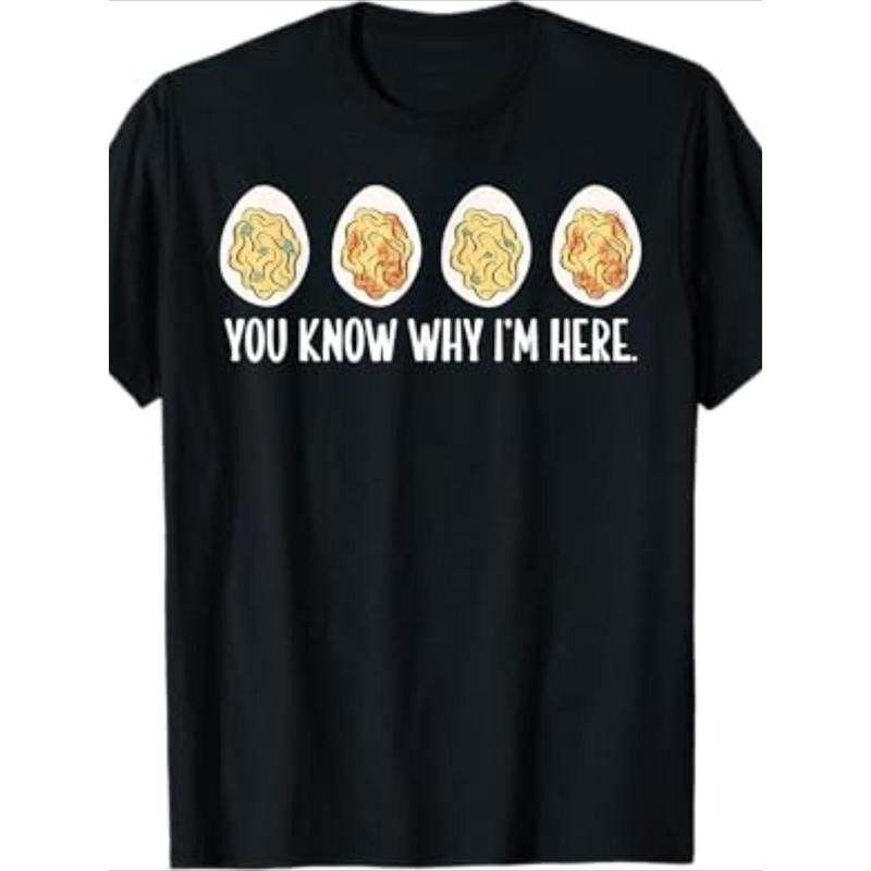 Men'S Casual Crew Neck T-Shirt with Deviled Egg Graphic - 100% Cotton Short Sleeve Tee, Geometric Pattern, All-Season Comfort, Regular Fit, Digital Heat Transfer Design - Perfect for Thanksgiving & Weekend Casual Wear made in usa