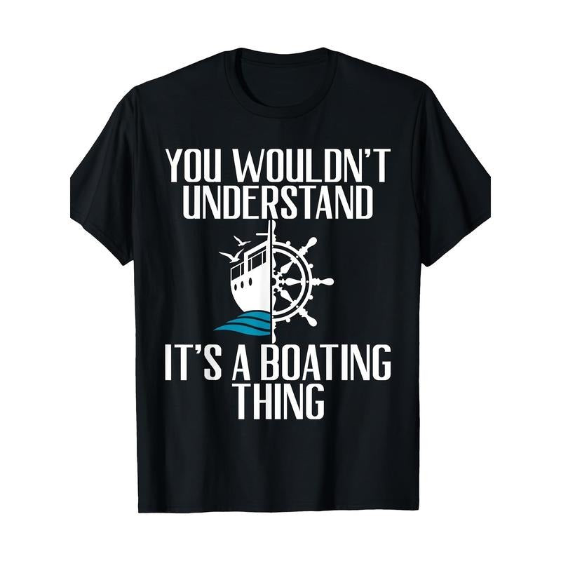 Men'S Casual Crew Neck T-Shirt, 100% Cotton, Geometric Nautical Graphic Print, Short Sleeve, Regular Fit, Digital Heat Transfer Design, All Seasons - Black Made in USA