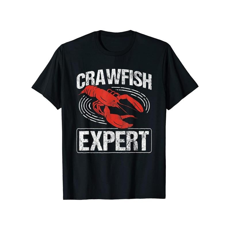 Men'S Cotton Crawfish Expert Graphic T-Shirt - Casual Summer Crew Neck Tee with Geometric Crayfish & Text Design, Knit Fabric, Regular Fit, Slight Stretch made in usa