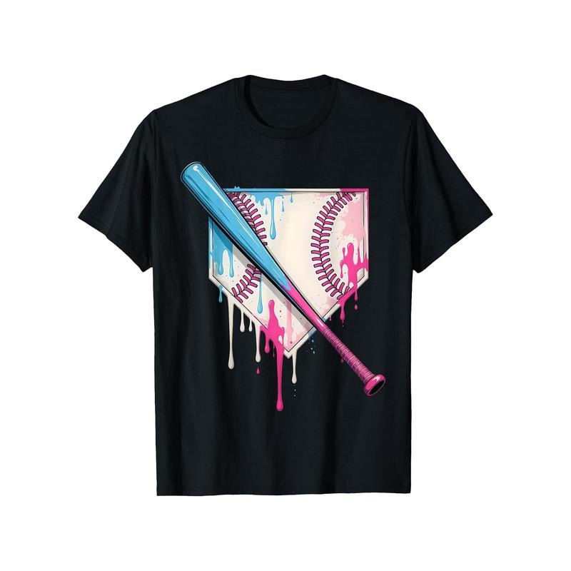 Men'S Cotton Crew Neck T-Shirt with Baseball Bat and Home Plate Graphic, Casual Summer Knit Fabric Top with Slight Stretch, Regular Fit Geometric Pattern Tee made in usa