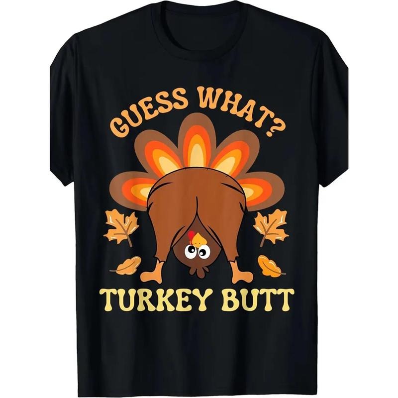 Men'S Thanksgiving Turkey Graphic T-Shirt, 100% Cotton, Casual Crew Neck, Short Sleeve, Regular Fit, Geometric Pattern, Slight Stretch, with Digital Print, for Daily & Weekend Casual Wear, All-Season Knit Fabric made in usa