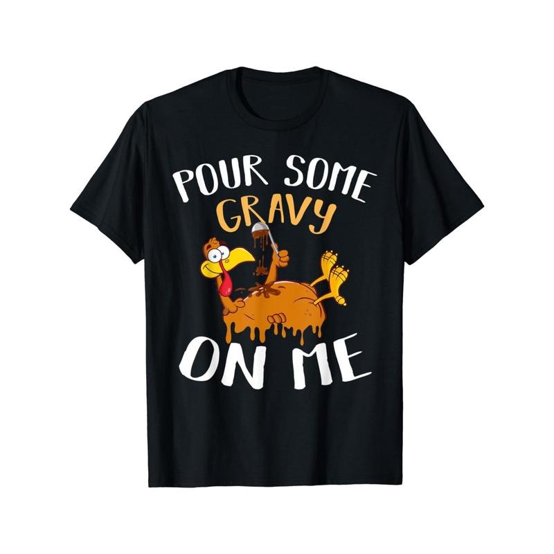 Men'S Thanksgiving Turkey Gravy Graphic Tee - 100% Cotton Crew Neck T-Shirt with Slight Stretch, Casual Printed Top for Summer, Regular Fit with Applique Detail made in usa