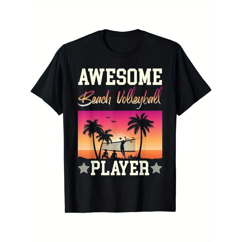 Men's Beach Volleyball Graphic Tee - Soft Cotton, Comfort Fit, Short Sleeve Casual Shirt for All Seasons made in usa