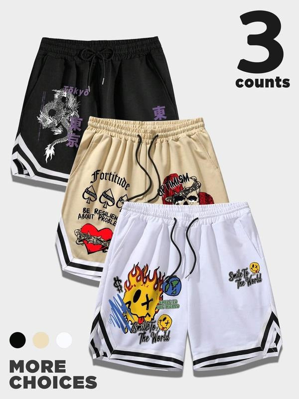 Men's Cartoon Graphic Print Boxer Briefs, Regular Fit Casual Comfy Breathable Short-leg Boxer Briefs, Men's Underwear for Daily Wear
