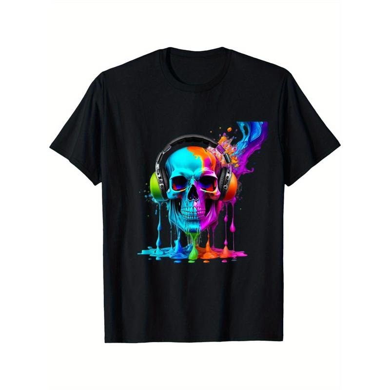 Men's Casual Cotton T-Shirt with Unique AI Graphic Design - Breathable, Machine Washable, All-Season Crew Neck Tee made in usa