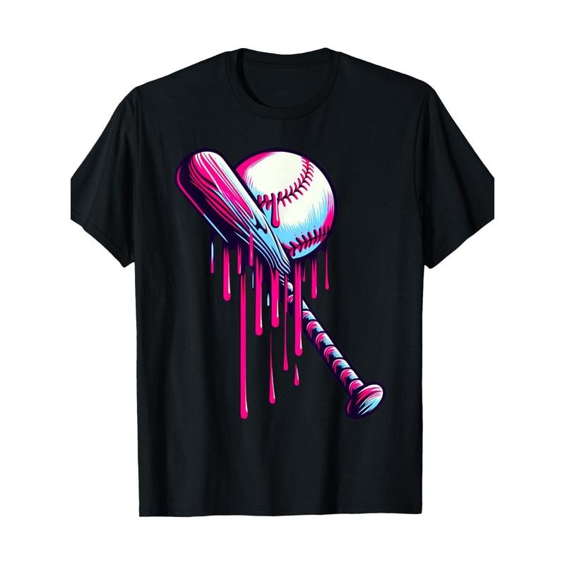 Men's Cotton Baseball Bat Graphic Tee - Casual Crew Neck, Short Sleeve, Breathable & Soft, Perfect for Casual Attire made in usa