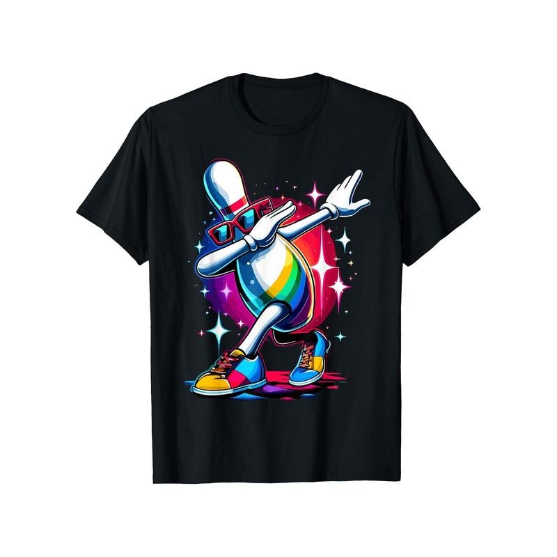 Men's Cotton Bowling & Fashion Glasses Graphic Tee - Casual Round Neck Short Sleeve T-Shirt, Breathable Summer Top made in usa