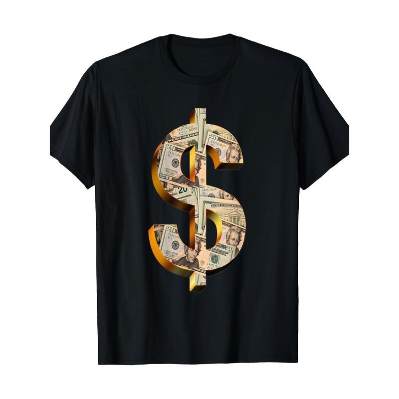 Men's Cotton Dollar Sign Graphic Tee - Casual & Sporty, Breathable Crew Neck T-Shirt for Running & Fitness made in usa