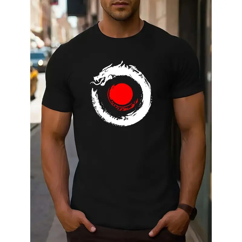 Men's Creative Dragon Graphic Tee - Casual Short Sleeve T-Shirt For Summer, Machine Washable MADE IN USA