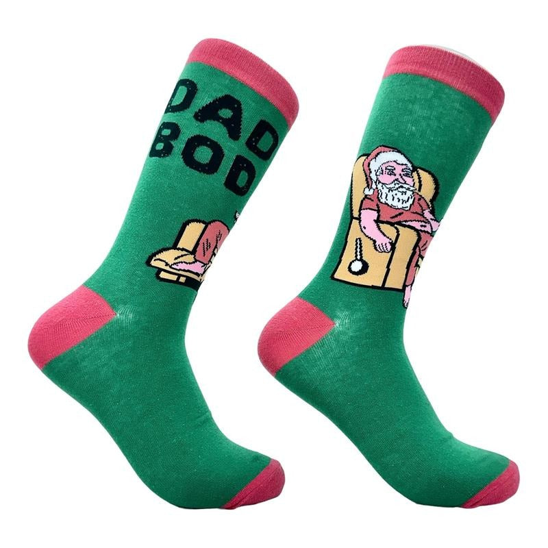 Men's Dad Bod Santa Socks Funny Xmas Drinking Lazy Fat Santa Claus Joke Footwear Funny Graphic Socks Comfortable Fitted Spandex Cotton