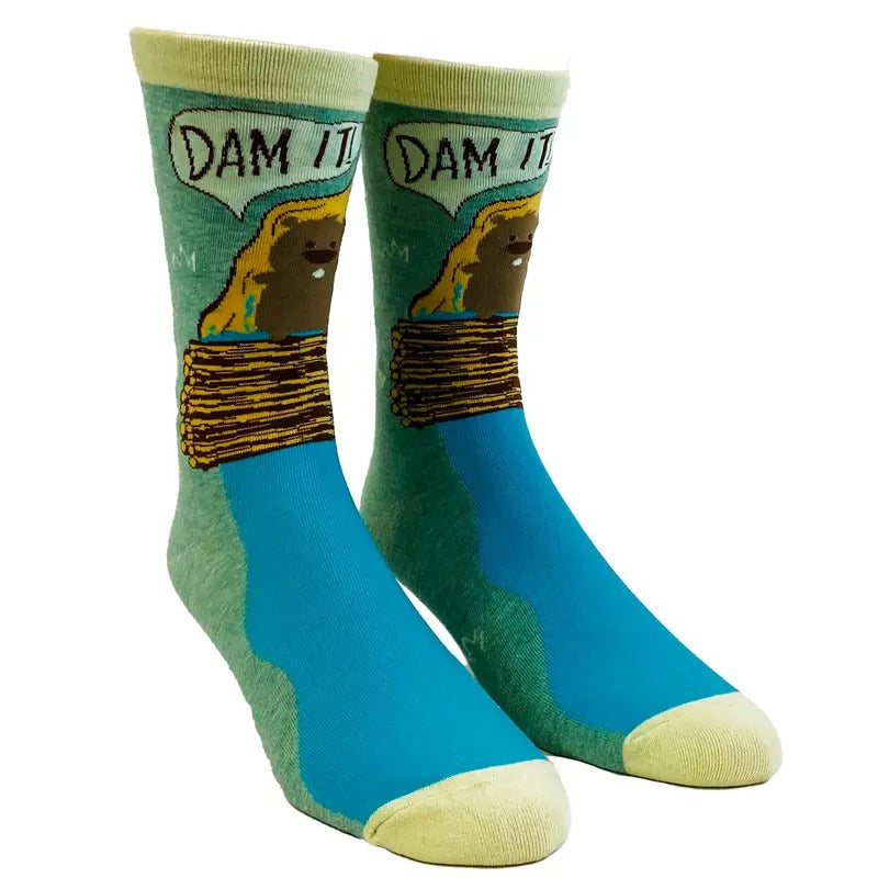 Men's Dam It Socks Funny Beaver Dam Camping Novelty Graphic Footwear Funny Graphic Socks Comfortable Fitted Spandex Cotton