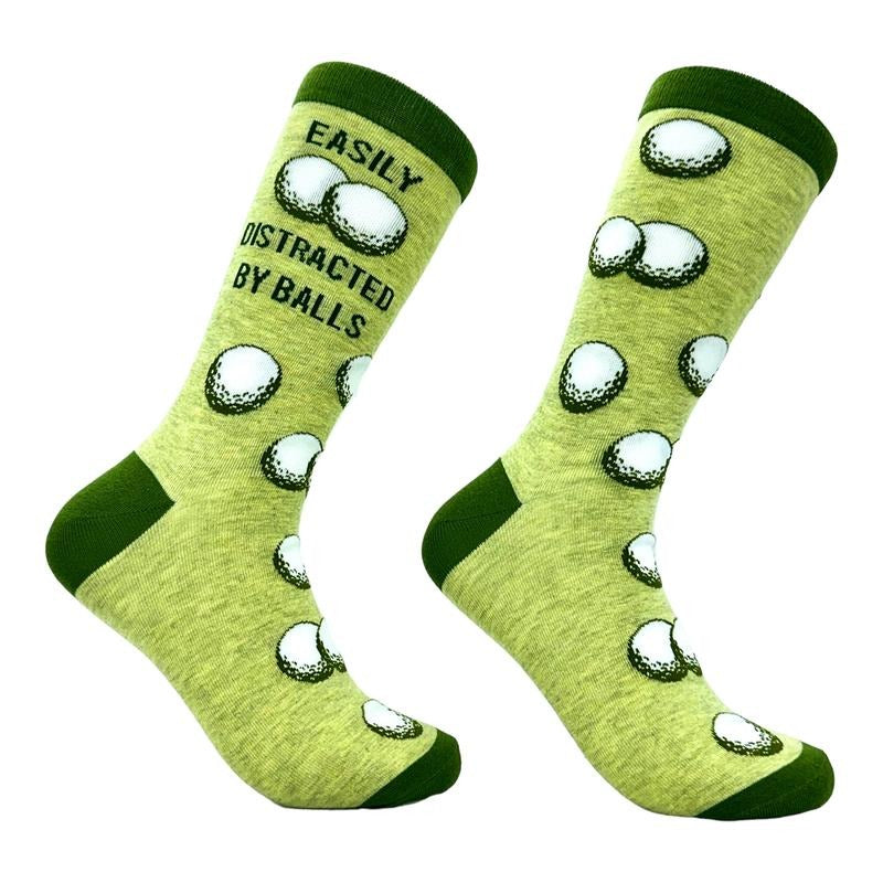 Men's Easily Distracted By Balls Socks Funny Golf Ball Putt Novelty Footwear Funny Graphic Socks Comfortable Fitted Spandex Cotton