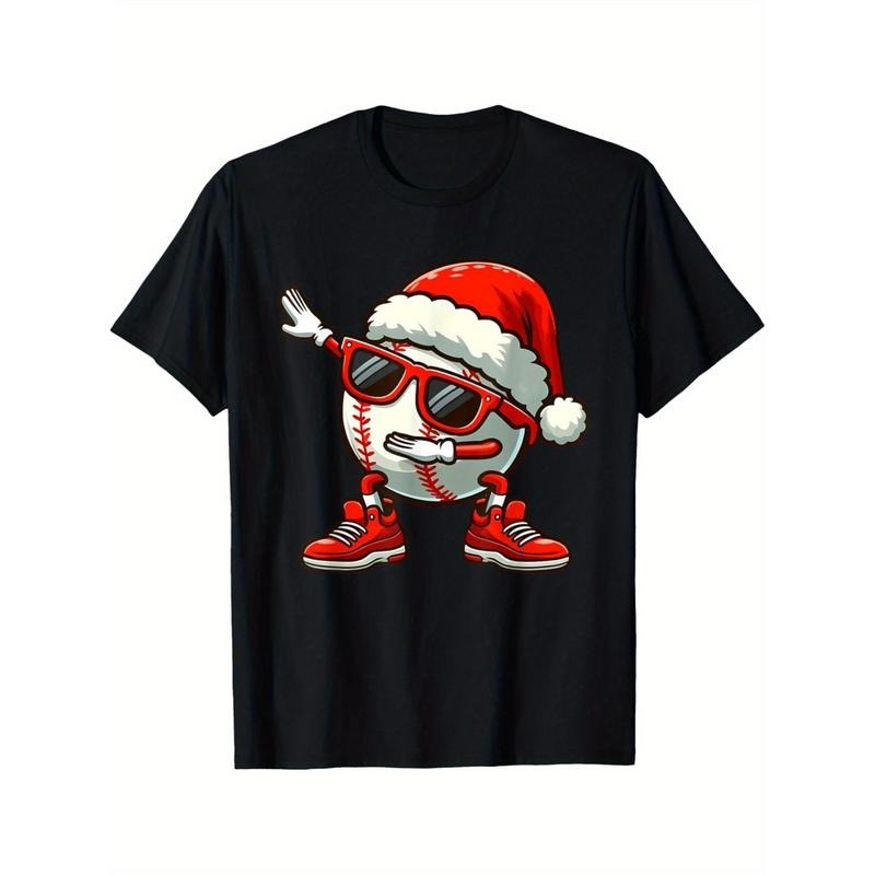Men's Funny Baseball Santa Hat Dabbing Graphic Tee - 100% Cotton, Casual Round Neck Short Sleeve T-Shirt for Summer made in usa