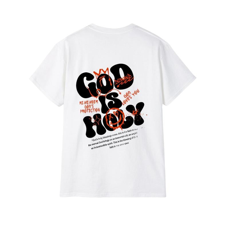 Men's God Is Holy Print T-Shirt - Trendy Christian Unisex Full Color Comfortable Fabric