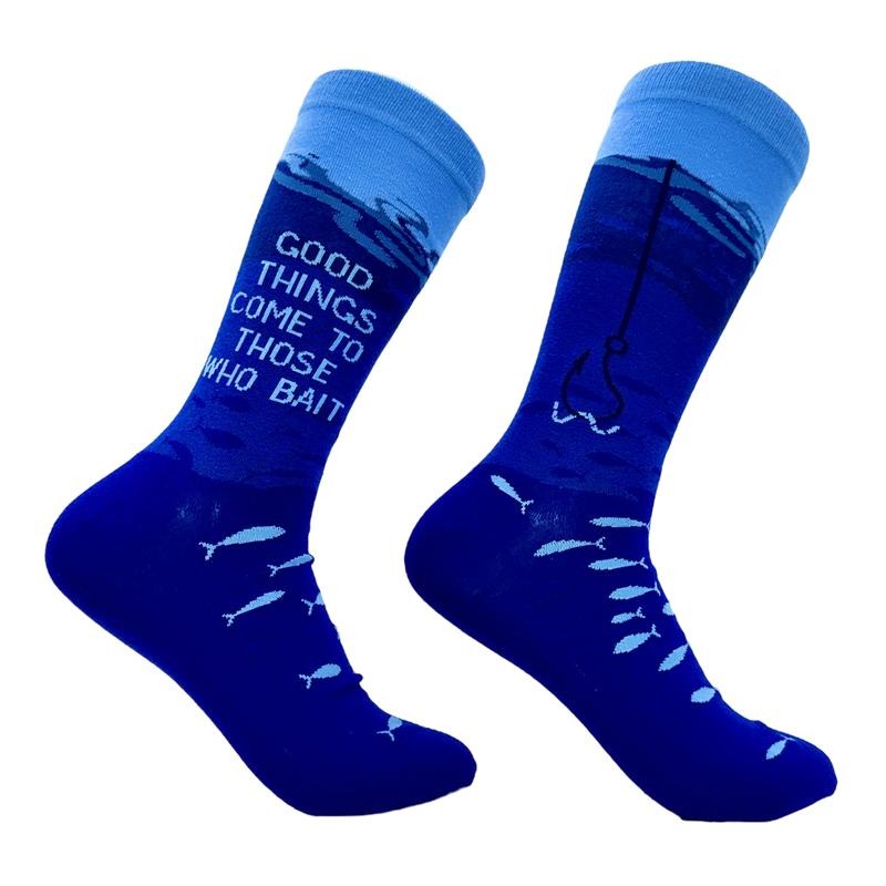 Men's Good Things Come to Those Who Bait Socks Funny Fishing Saying Joke Footwear Funny Graphic Socks Comfortable Fitted Spandex Cotton