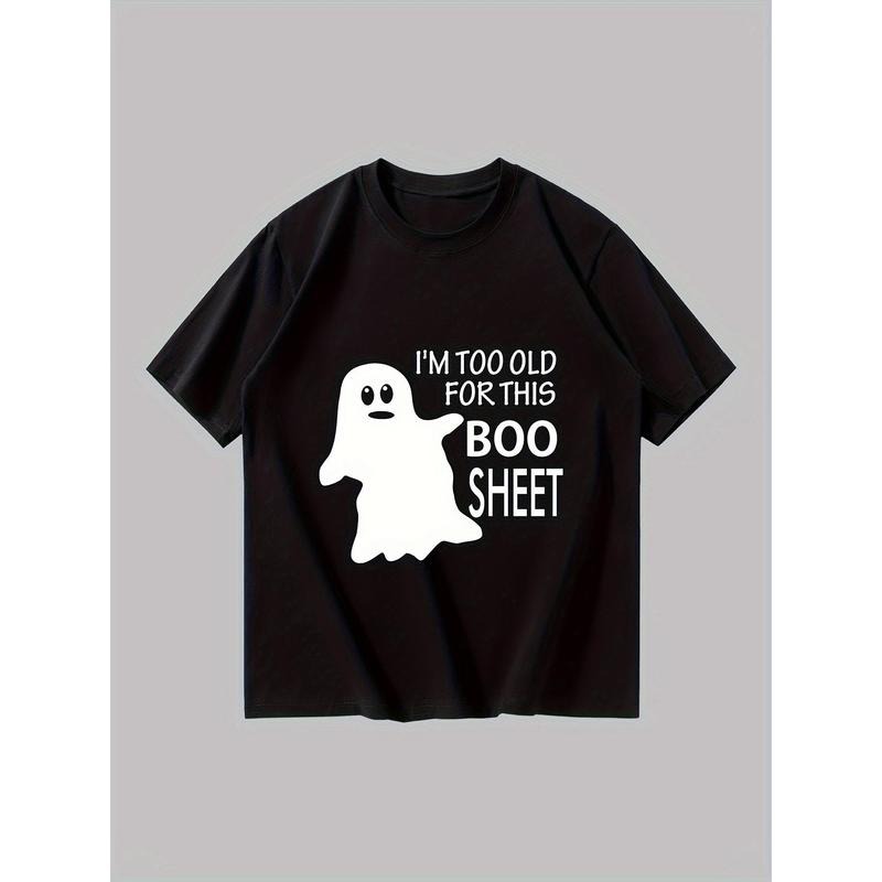 Men's Halloween Ghost Graphic T-Shirt "I'm Too Old for This Boo Sheet" - Casual Cotton Blend Crew Neck Tee with Short Sleeves and Slight Stretch for Summer Weekend Wear made in usa