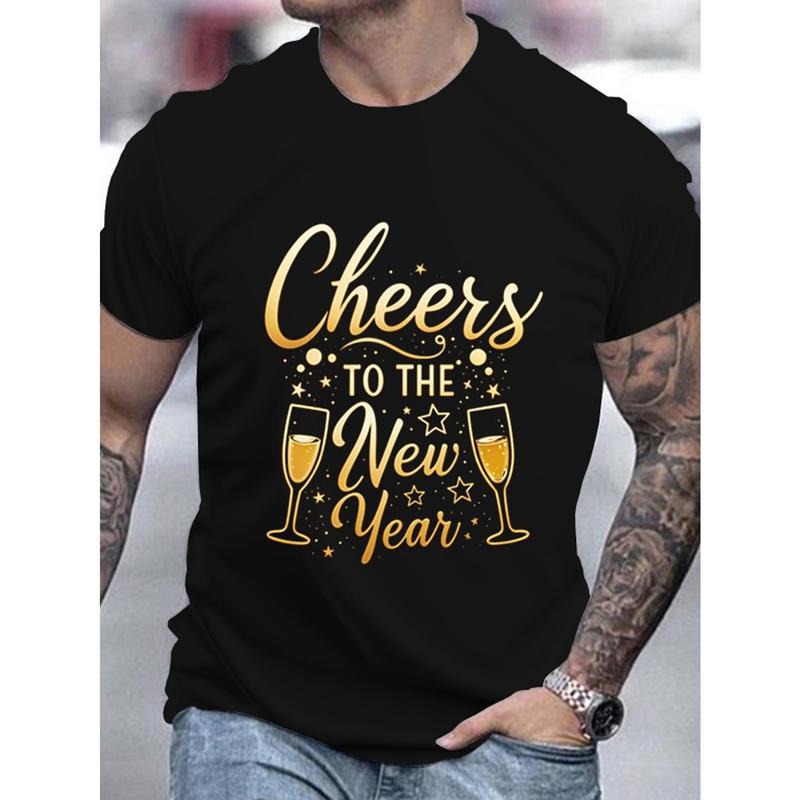 Men's Happy New Year 3D Print T-Shirt - Casual Round Neck, Short Sleeve, Breathable Cotton Top for Summer Made in USA