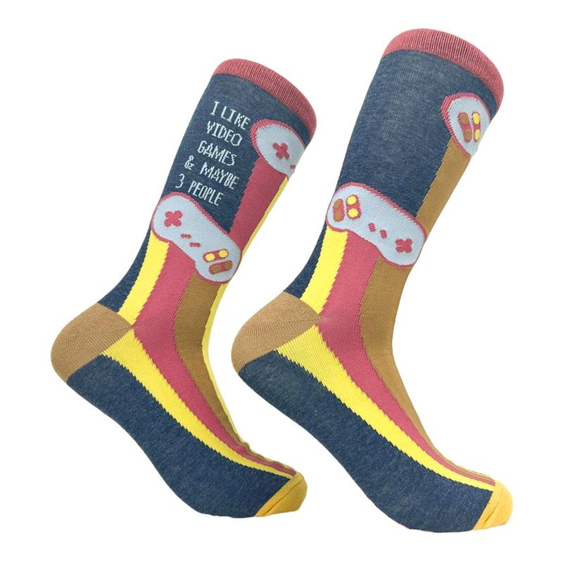 Men's I Like Video Games and Maybe 3 People Socks Funny Introverted Gaming Lovers Footwear Funny Graphic Socks Comfortable Fitted Spandex Cotton