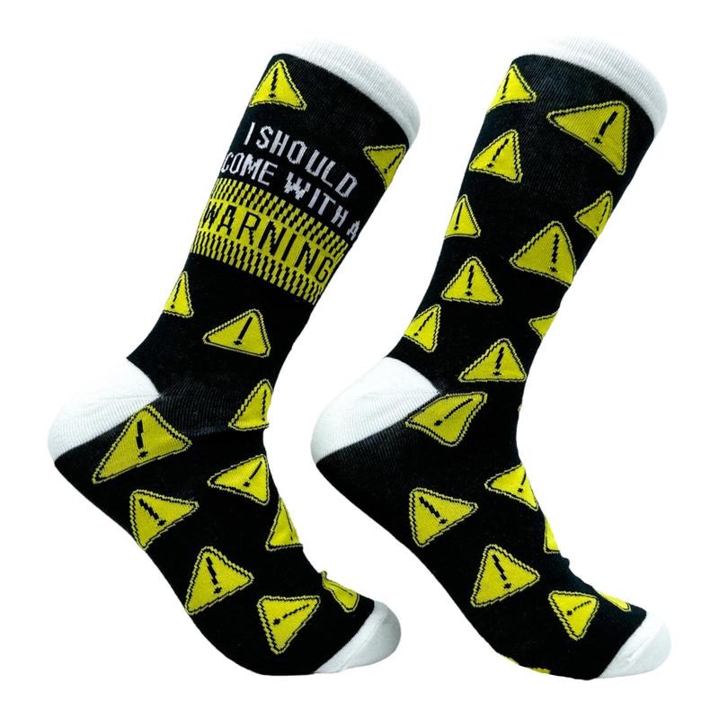 Men's I Should Come With A Warning Socks Funny Caution Sign Footwear Funny Graphic Socks Comfortable Fitted Spandex Cotton