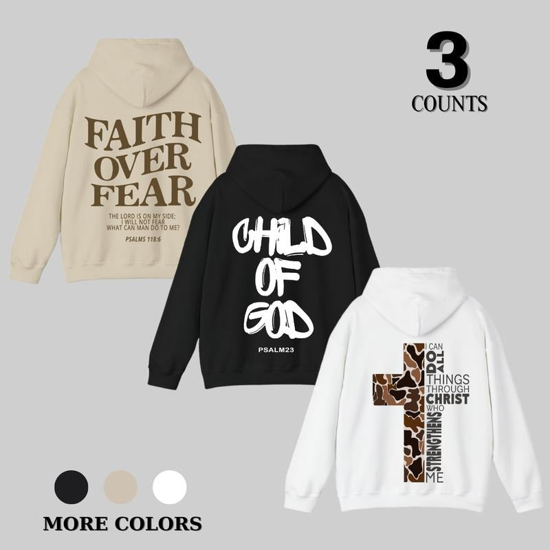 Men's Letter & Cross Print Round Neck Tee, Regular Fit Casual Long Sleeve Hoodie for All Season, Men's Top for Daily Wear, Graphic Tees