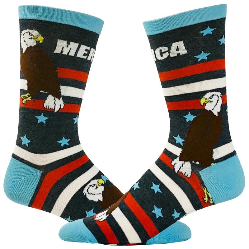 Men's Merica Socks Funny 4th Of July Independence Day USA Eagle Novelty Footwear Funny Graphic Socks Comfortable Fitted Spandex Cotton