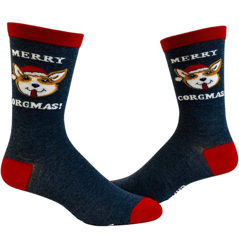 Men's Merry Corgmas Socks Funny Christmas Corgi Pet Dog Novelty Footwear Funny Graphic Socks Comfortable Fitted Spandex Cotton
