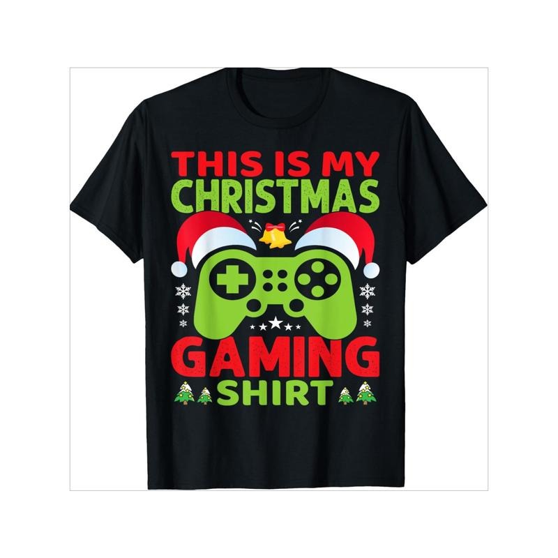 Men's Premium Cotton Graphic Tee - 'This Is My Video Gaming Christmas Shirt' | Casual Short Sleeve Crew Neck T-Shirt for Gamers & Holiday Celebrations, Best for Christmas made in usa