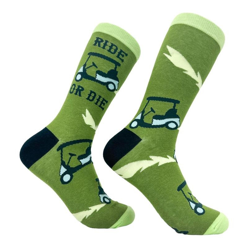 Men's Ride Or Die Socks Funny Golf Cart Golfing Lovers Footwear Funny Graphic Socks Comfortable Fitted Spandex Cotton
