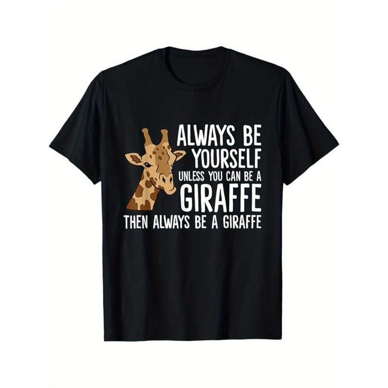 Men's Soft Cotton T-Shirt with Giraffe Print - Casual, Breathable & Comfortable Crew Neck Tee, Machine Washable, Loose Fit, Short Sleeve Graphic Tee for Summer Made in USA