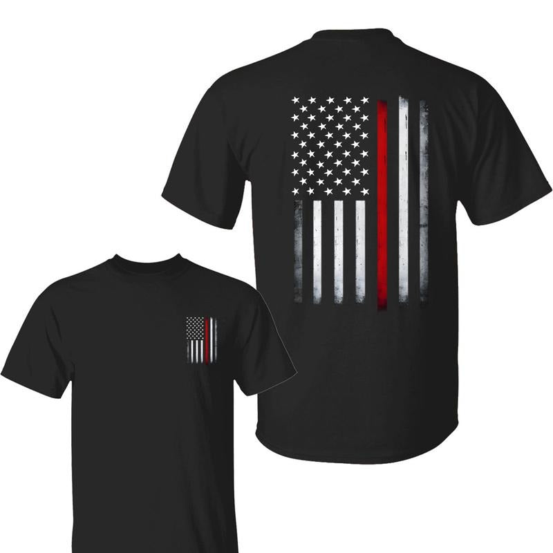 Men's Thin Red Line Flag Tee American Patriot Firefighter Support Shirt- Graphic T-Shirt for Men