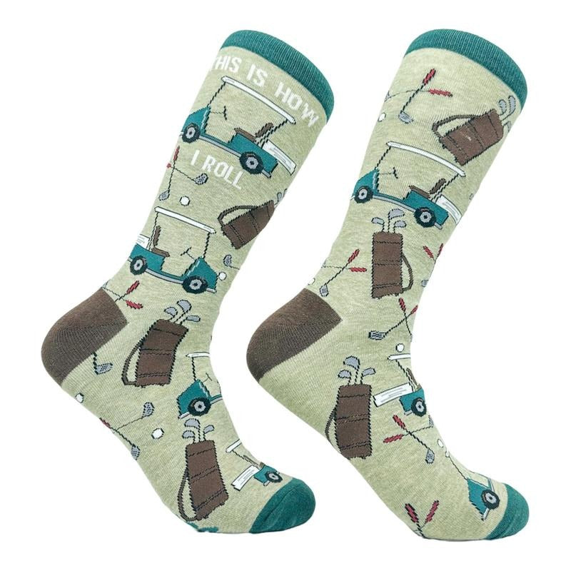 Men's This Is How I Roll Socks Funny Golf Cart Golfing Lovers Footwear Funny Graphic Socks Comfortable Fitted Spandex Cotton