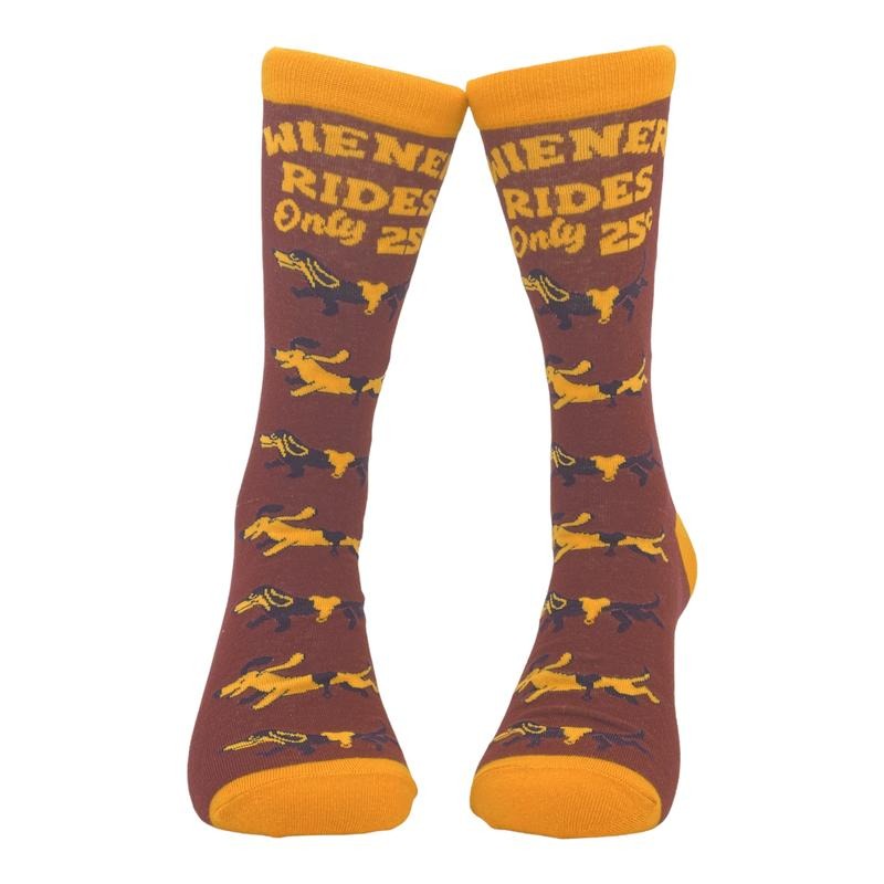 Men's Wiener Rides Socks Funny Dachshund Pet Puppy Owner Novelty Footwear Funny Graphic Socks Comfortable Fitted Spandex Cotton