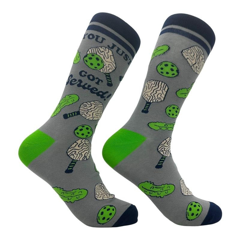 Men's You Just Got Served Socks Funny Sarcastic Pickleball Graphic Footwear for Men Funny Graphic Socks Comfortable Fitted Spandex Cotton