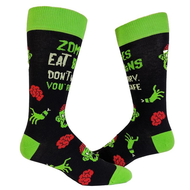 Men's Zombies Eat Brains so You're Safe Socks Funny Sarcastic Humor Halloween Vintage Footwear Funny Graphic Socks Comfortable Fitted Spandex Cotton