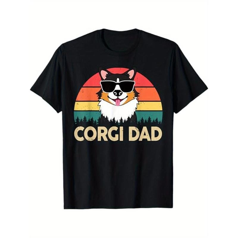 Men's cotton casual T-shirt Corgi-Shirt Corgi Dad Funny Father Day Gift for Lover Men T-Shirt Made in USA