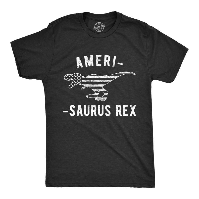 Mens Amerisaurus Rex T Shirt Funny 4th Of July T-Rex America Graphic Novelty Tee Mens Funny T Shirts Cool Tees Soft Stylish Casual Menswear Patriotic Apparel for Men Funny Dinosaur Short Sleeve Black