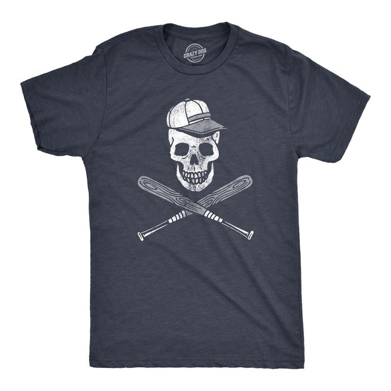 Mens Baseball Skull T Shirt Sports Fan Baseball Pirate Skull and Crossbones Graphic Novelty Tee Mens Funny T Shirts Cool Tees Soft Stylish Casual Menswear Funny Baseball Short Sleeve Novelty Tees for Navy