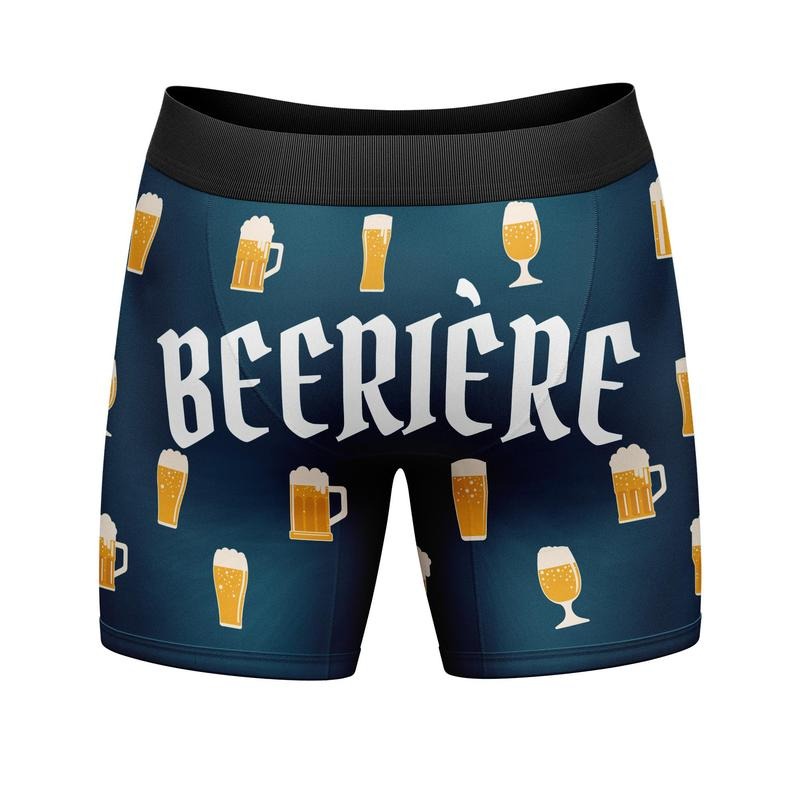 Mens Beeriere Boxers Funny Sarcastic Beer Derriere Butt Joke Mug Graphic Novelty Underwear For Guys Funny Graphic Boxers Sarcastic Funny Beer Mens Novelty Boxer Briefs Blue