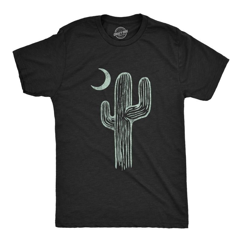 Mens Cactus Moon T Shirt Cute Desert Night Graphic Novelty Tee Mens Funny T Shirts Cool Tees Soft Stylish Casual Menswear Funny Camping Short Sleeve Novelty Tees for Guys Black