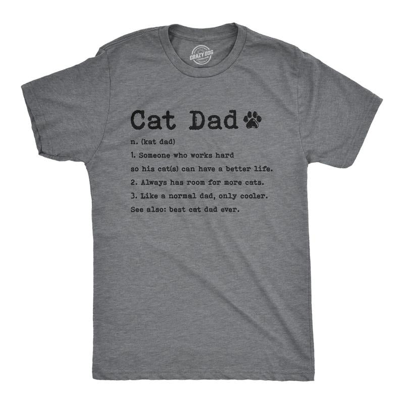 Mens Cat Dad Definition T Shirt Funny Father's Day Pet Kitty Animal Lover Graphic Tee Mens Funny T Shirts Cool Tees Soft Stylish Casual Dark Grey