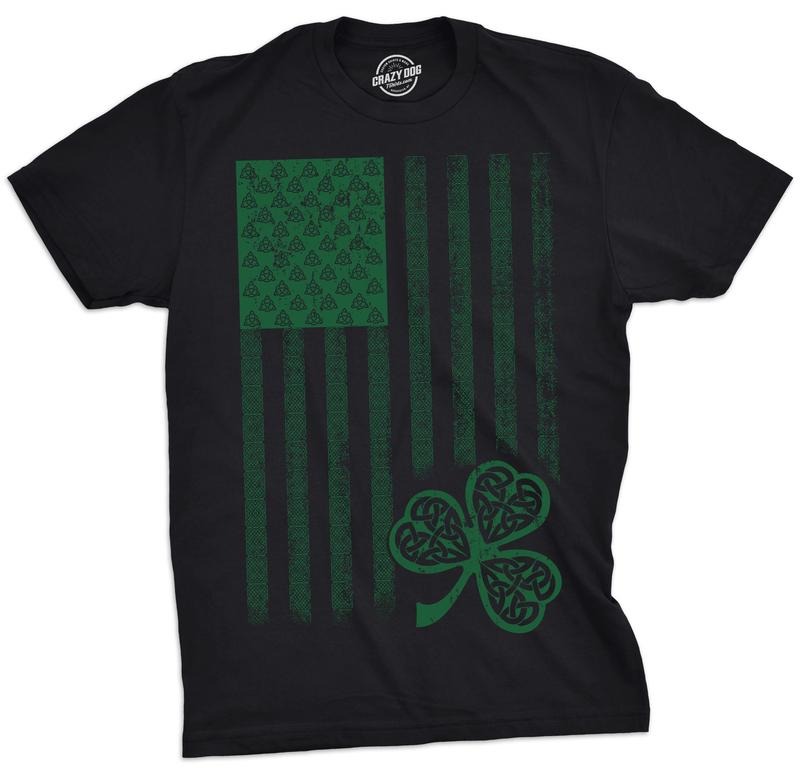 Mens Celtic USA Flag T Shirt Clover Graphic Cool Saint Patricks Day Tee for Guys Mens Funny T Shirts Cool Tees Soft Stylish Casual Menswear Saint Patrick's Day Apparel for Men Novelty Tees for Guys Black -