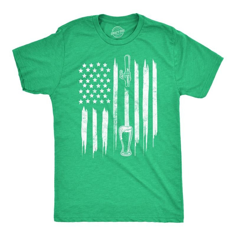 Mens Craft Beer American Flag St Patricks Day Graphic Tee Drinking T Shirt Mens Funny T Shirts Cool Tees Soft Stylish Casual Menswear Green -