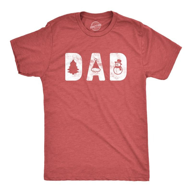 Mens Dad Christmas T Shirt Funny Xmas Holiday Party Tee for Father Graphic Mens Funny T Shirts Cool Tees Soft Stylish Casual Menswear Christmas Apparel for Men Novelty Tees for Guys Red - Dad