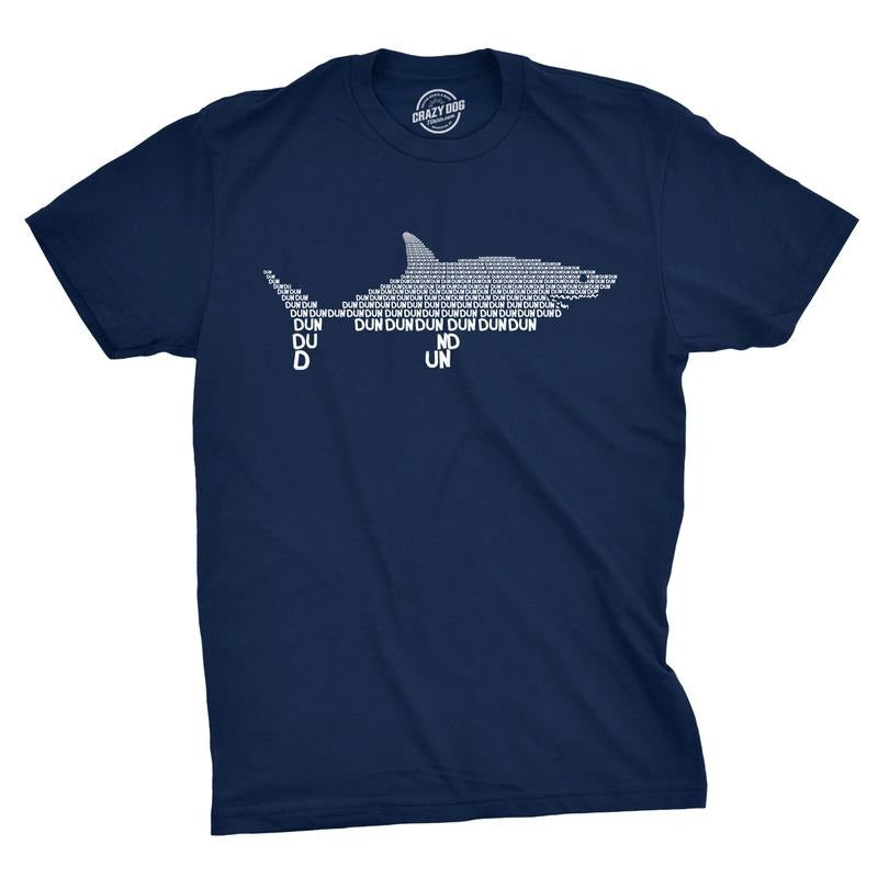 Mens Dun Dun Shark Theme T-Shirt Cool Graphic Great White Music Text Tee Mens Funny T Shirts Cool Tees Soft Stylish Casual Menswear Shark Apparel for Men Funny Music Short Sleeve Novelty Tees for Guys Navy - Dun