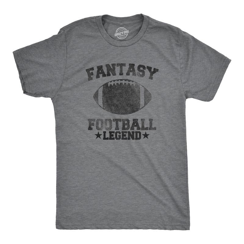 Mens Fantasy Football Legend Funny T shirt Season Novelty Graphic Dad Gameday Mens Funny T Shirts Cool Tees Soft Stylish Casual Menswear Dad Joke Apparel for Men Funny Football Short Sleeve Novelty Dark Grey